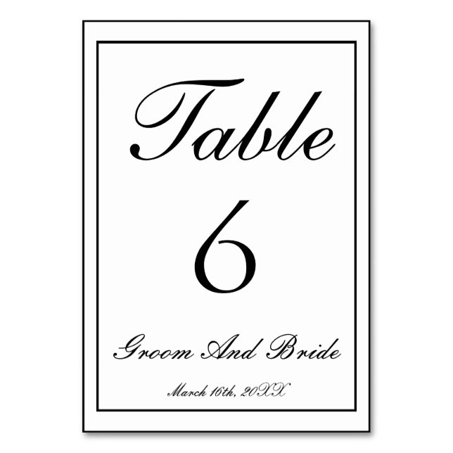 Tarjeta De Mesa Boda personalizada en B&N (Anverso)