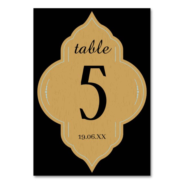 Tarjeta de mesa Boda personalizada en negro y oro (Reverso)
