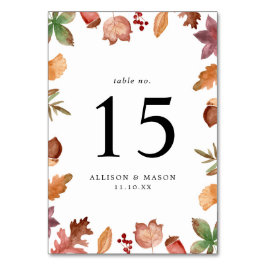 Tarjeta De Mesa Boda Personalizada Hojas de Otoño Rústicas