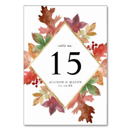 Tarjeta De Mesa Boda Personalizada Hojas de Otoño Rústico