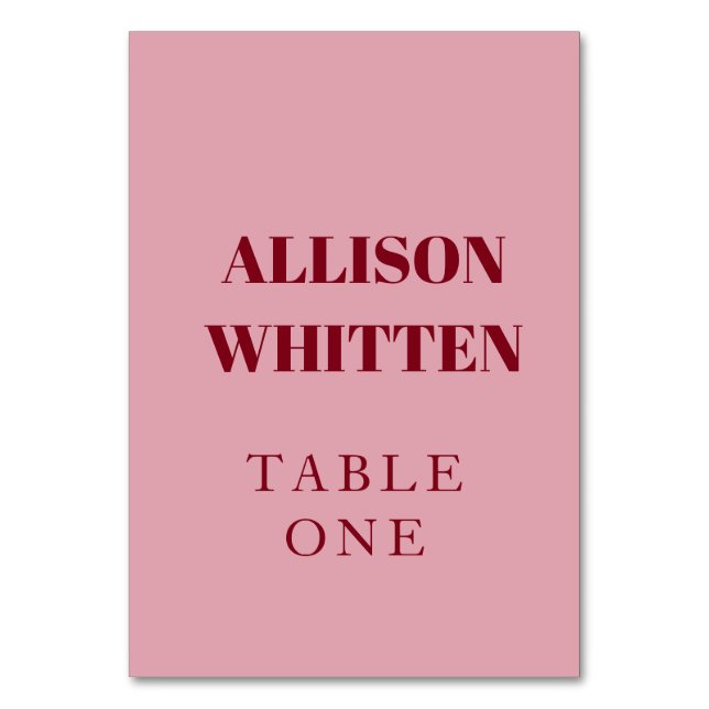 Tarjeta De Mesa Boda personalizada manuscrita rosa y roja (Anverso)