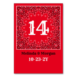 Tarjeta De Mesa Boda personalizado de Bandana Roja Occidental
