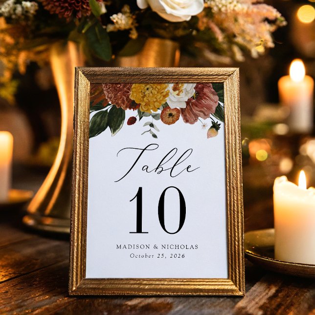 Tarjeta De Mesa Boda Personalizado de Boho Autumn Floral (Subido por el creador)
