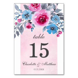 Tarjeta De Mesa Boda personalizado de color de agua rosa floral