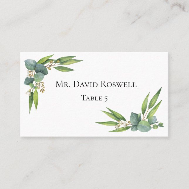 Tarjeta De Mesa Boda personalizado de Eucalyptus Greenery (Anverso)