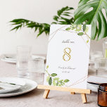Tarjeta De Mesa Boda personalizado de la energía geométrica modern<br><div class="desc">Tarjetas de números de mesa boda diseñadas en personalizado con un diseño moderno y elegante de marco geométrico dorado y color de agua. Personaliza con los nombres de la novia y del novio y la fecha del boda. Perfecto para los bodas con temática de jardín. *Por favor, personalizar y agrega...</div>