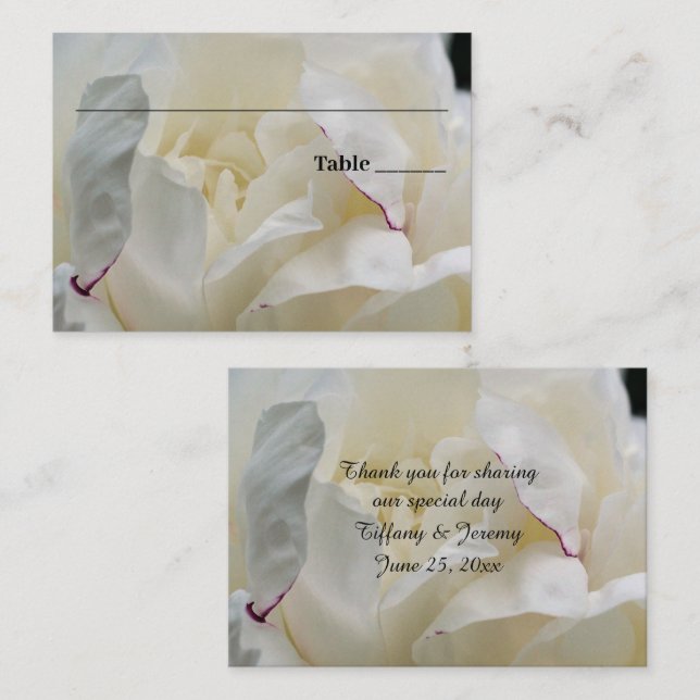 Tarjeta De Mesa Boda personalizado de la flor de peones blancos (Anverso / Reverso)