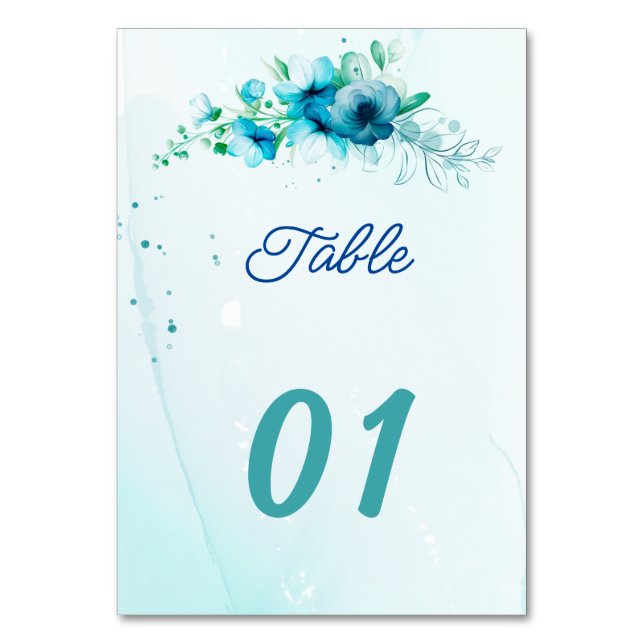 Tarjeta De Mesa Boda personalizado de las flores azules (Anverso)
