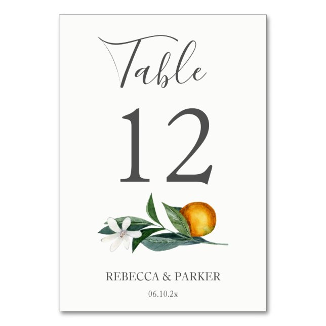 Tarjeta De Mesa Boda personalizado de naranjas (Anverso)