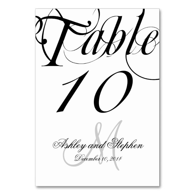 Tarjeta De Mesa Boda personalizado en blanco y negro (Anverso)
