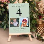 Tarjeta De Mesa Boda Photo Fun Sage Green<br><div class="desc">Números de la mesa de recepción de bodas verdes de sabios divertidos. Cada número de cuadro corresponde a las fotos de la novia y el novio a esa misma edad. Por ejemplo, en el cuadro 4, personalice el número de la tabla con "4" y añada fotos de la novia y...</div>