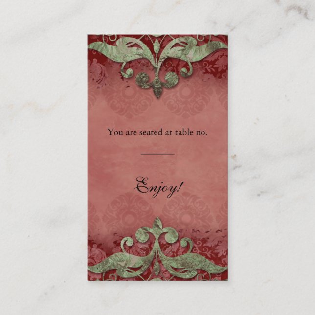 Tarjeta De Mesa Boda Place Card Antiguo Verdigris Xmas (Anverso)
