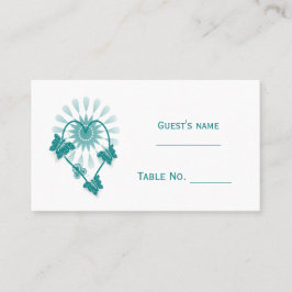 Tarjeta De Mesa Boda Place Card Corazón de mariposas Verde azulada