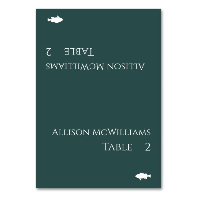 Tarjeta De Mesa Boda Place card-Fish Icon-Emerald Green- (Anverso)