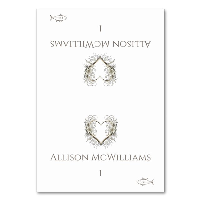 Tarjeta De Mesa Boda Place card-Fish Icon-Flowers with a Heart (Anverso)