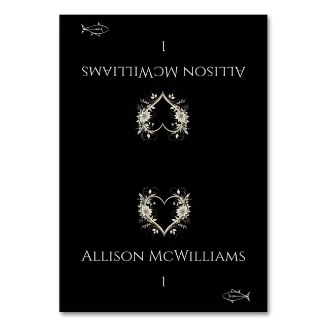 Tarjeta De Mesa Boda Place card-Fish Icon-Flowers with a Heart (Anverso)