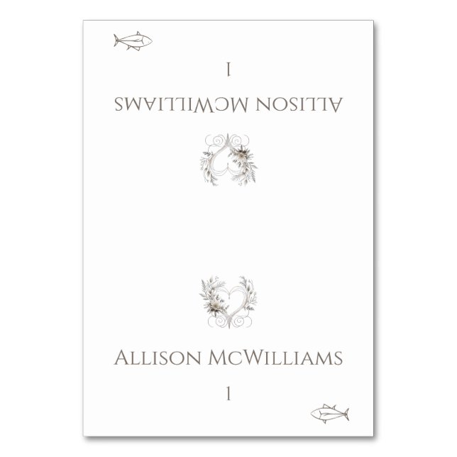 Tarjeta De Mesa Boda Place card-Fish Icon-Flowers with a Heart (Anverso)
