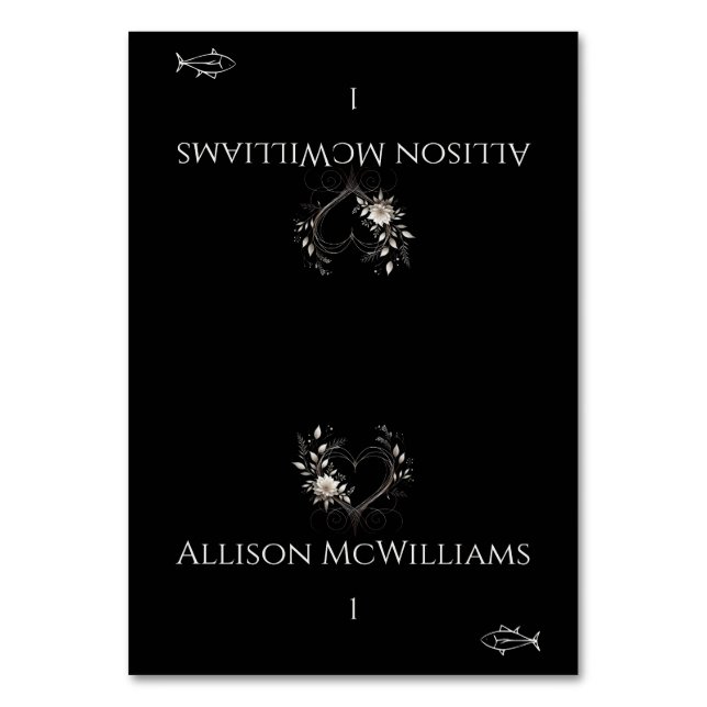 Tarjeta De Mesa Boda Place card-Fish Icon-Flowers with a Heart (Anverso)