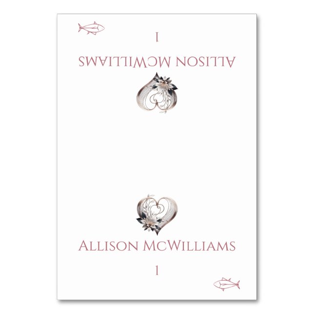 Tarjeta De Mesa Boda Place card-Fish Icon-Pink Heart (Anverso)