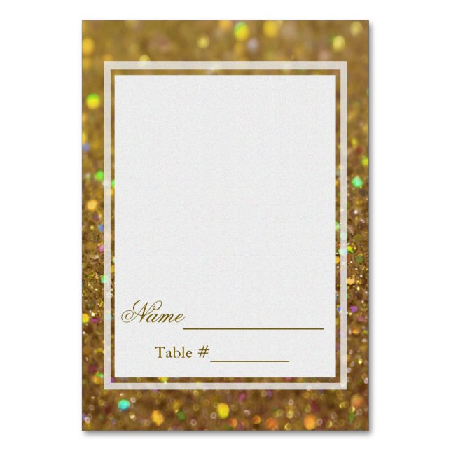 Tarjeta De Mesa Boda Place Card Purpurina de oro (Anverso)