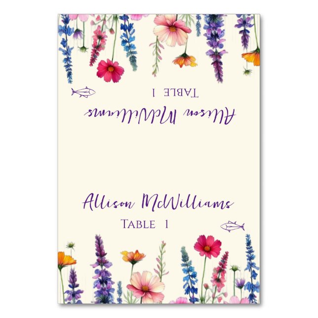 Tarjeta De Mesa Boda Place card-Wildflower Symphony Fish Icon (Anverso)