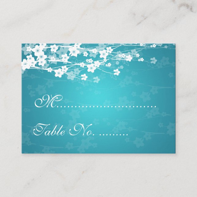 Tarjeta De Mesa Boda Placecards Cherry Blossom Blue (Anverso)