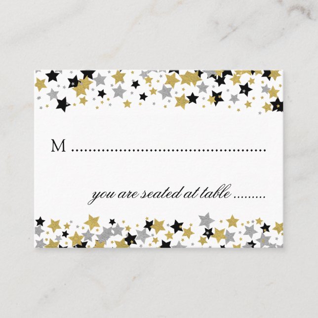Tarjeta De Mesa Boda Placecards Gold Purpurina Stars Confetti (Anverso)