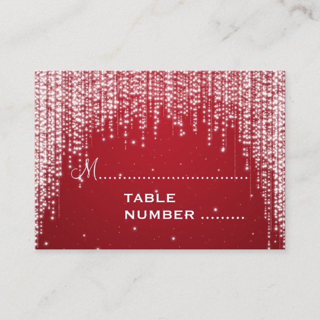 Tarjeta De Mesa Boda Placecards Night Dazzle Red (Anverso)