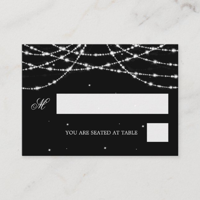 Tarjeta De Mesa Boda Placecards Sparkling String Black (Anverso)