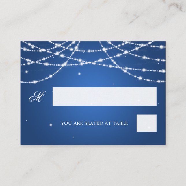 Tarjeta De Mesa Boda Placecards Sparkling String Blue (Anverso)