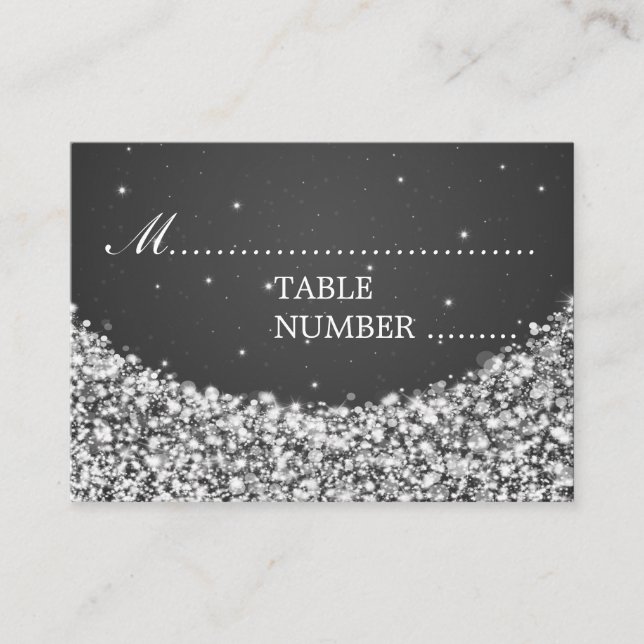 Tarjeta De Mesa Boda Placecards Star Sparkle Black (Anverso)