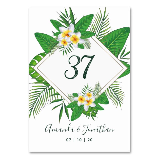Tarjeta De Mesa Boda playera Aloha con acuarela (Anverso)