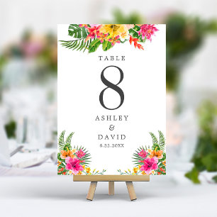 Tarjeta De Mesa Boda playera floral de hibisco tropical