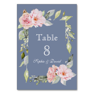 Tarjeta De Mesa Boda Polvo Azul Floral Rosa Encantador