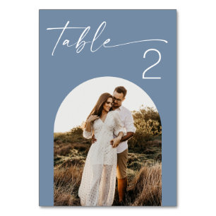 Tarjeta De Mesa Boda Polvorienta Azul Costera Foto Moderna de la