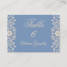 Tarjeta De Mesa Boda Polvoriento Azul Floral
