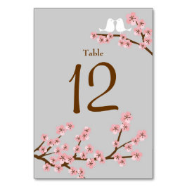 Tarjeta De Mesa Boda Primaria con flores de cerezo rosa y gris