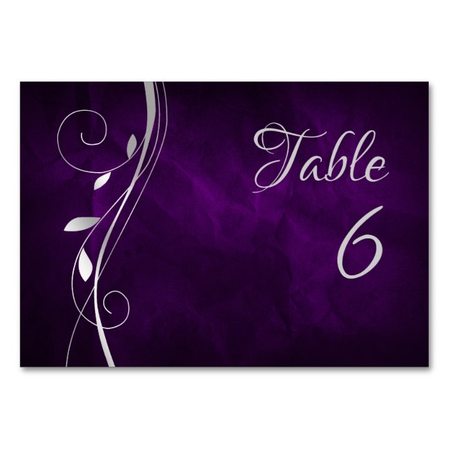 Tarjeta De Mesa Boda Púrpura Profundo De Pan De Plata (Anverso)