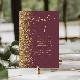 Tarjeta De Mesa Boda Purpurina Dark Burgundy Gold