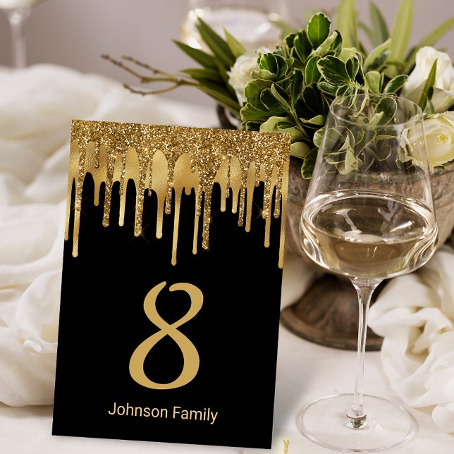 Tarjeta De Mesa boda purpurina de goteo negro de oro de lujo (Subido por el creador)