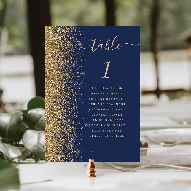 Tarjeta De Mesa Boda Purpurina de la Marina Blue Gold (Subido por el creador)