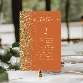 Tarjeta De Mesa Boda Purpurina de oro Naranja quemado