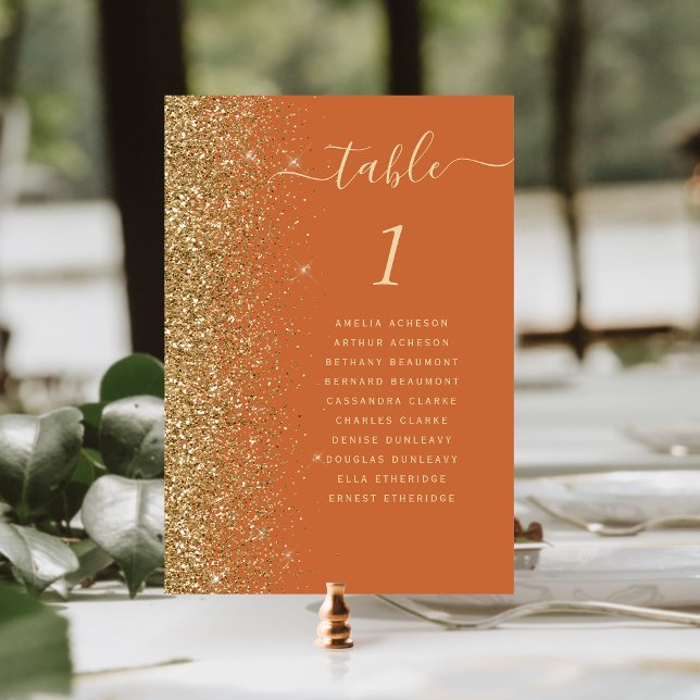 Tarjeta De Mesa Boda Purpurina de oro Naranja quemado (Subido por el creador)