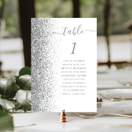 Tarjeta De Mesa Boda Purpurina de plata blanca