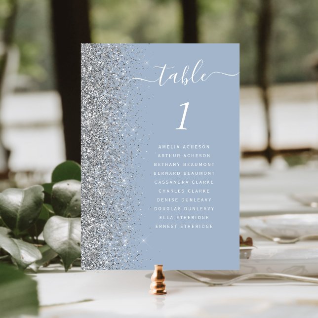 Tarjeta De Mesa Boda Purpurina Dusty Blue Silver (Subido por el creador)