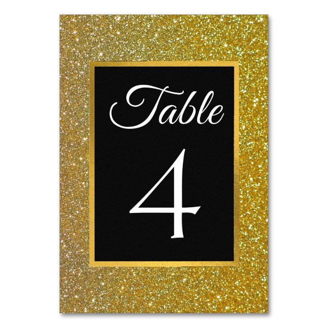 Tarjeta De Mesa Boda Purpurina Glam Black and Gold (Anverso)