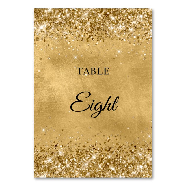 Tarjeta De Mesa Boda Purpurinoso de oro (Anverso)