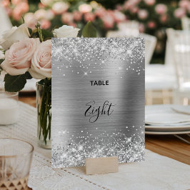 Tarjeta De Mesa Boda Purpurinoso de Relieve metalizado plateado