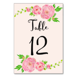 Tarjeta de mesa Boda Ranunculus color de agua rosa