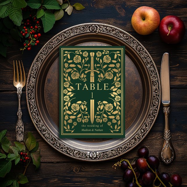 Tarjeta De Mesa Boda Real de Espada Medieval Verde (Subido por el creador)